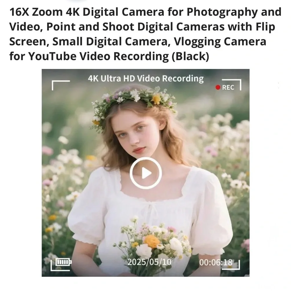 4K Black Digital Vlogging Camera